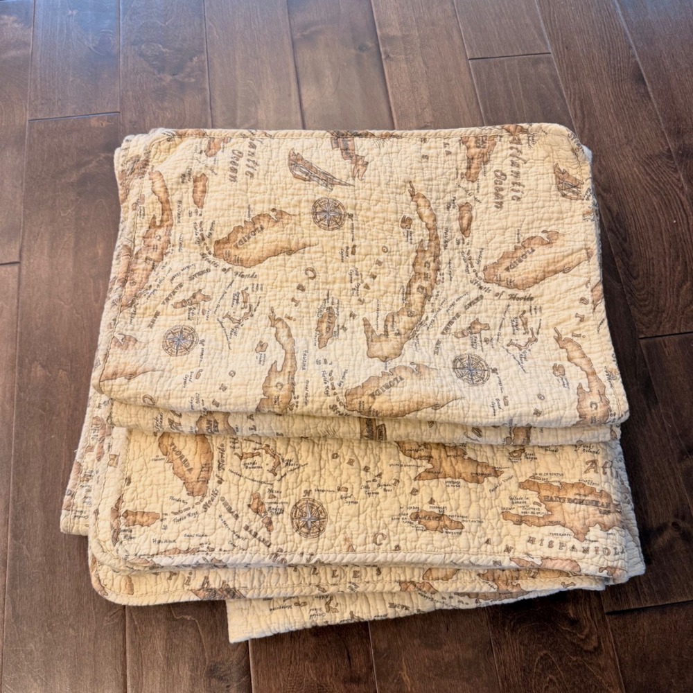 Tommy Bahama Home Caribbean Map Quilt Shams Set Tan Coastal Nautical 3pc Full